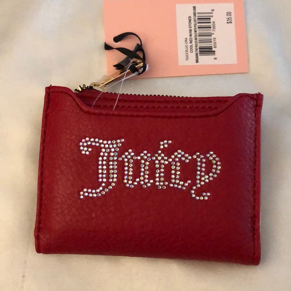 Juicy Couture Cool Red With AB Stones Breaking The Rules Bifold Pullout CC Case